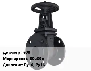 Задвижка чугунная 600 30ч39р Ру10, Ру16